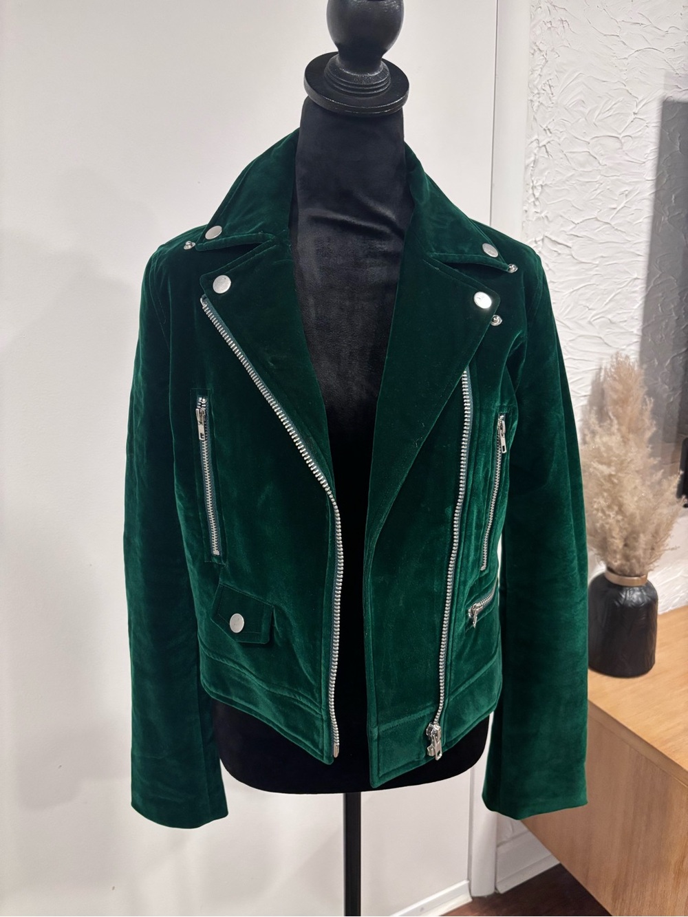 Lulu's Emerald Green Velvet Moto Jacket